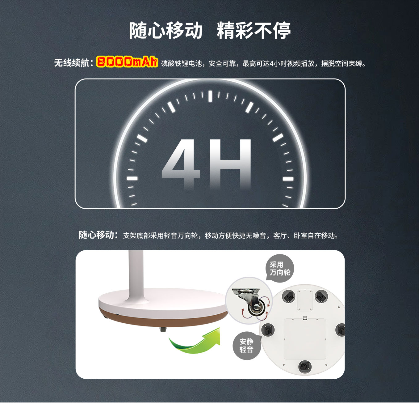 尊龙中国科技25寸智由屏闺蜜机内置大容量电池，全屋移动